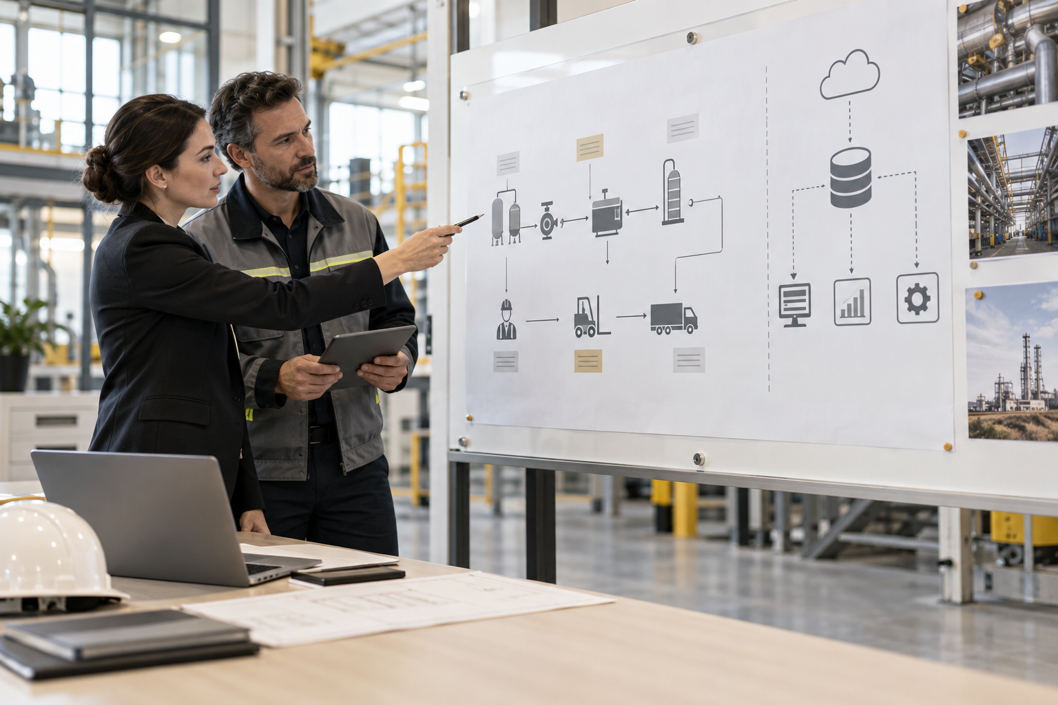 Consultant and operations lead mapping an industrial process to a technology architecture